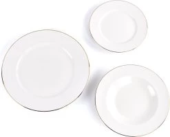 LeRijn® Serviesset Deventer 6 Persoons - 18 Delig - Licht Crème Wit Met Gouden Rand En Motief - Dinerborden - Soepborden - Dessertborden - Borden Servies - Bordenset -Woonkeuken Winkel 1200x972 2