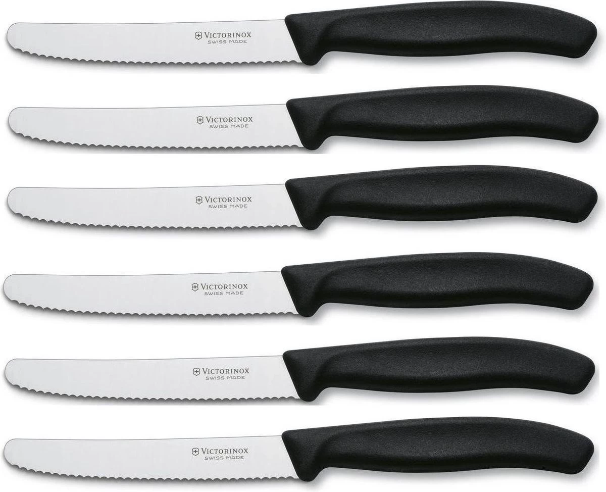 Victorinox Tafelmes 6 Stuks Zwart Krom Heft 3 Victorinox Tafelmes 6 Stuks Zwart Krom Heft