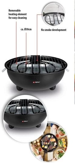 Alpina Elektrische BBQ - Tafel-Barbecue - Geen Rook - Binnen Barbecueën - 1250W - Ø 30 Cm - Zwart -Woonkeuken Winkel 558x1200